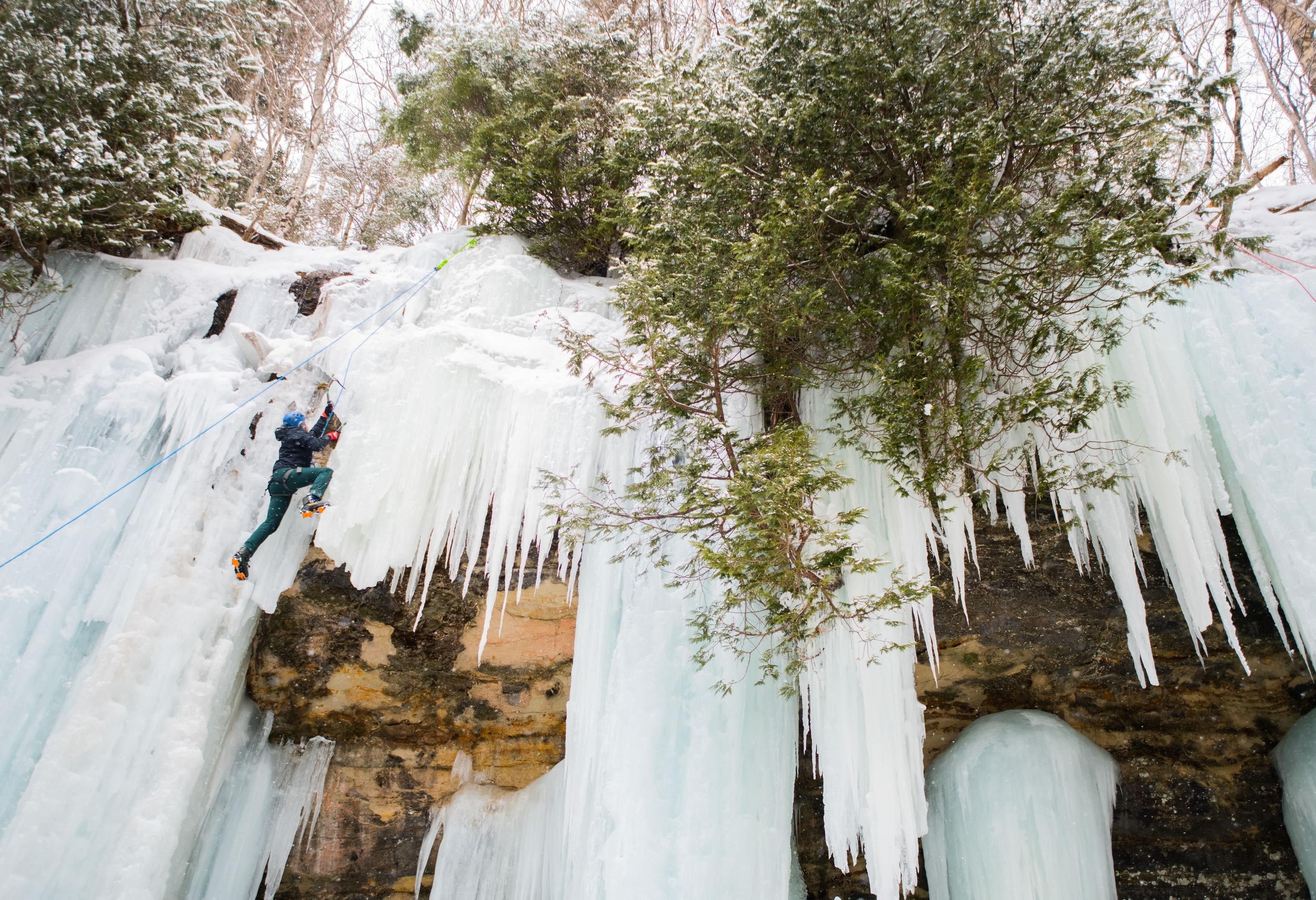 Jackson Gibney climbs the Curtains during Ice Fest on February 15.